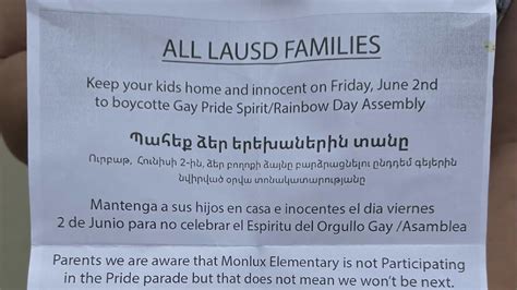 Flyers distributed to protest scheduled Pride event at North Hollywood elementary school